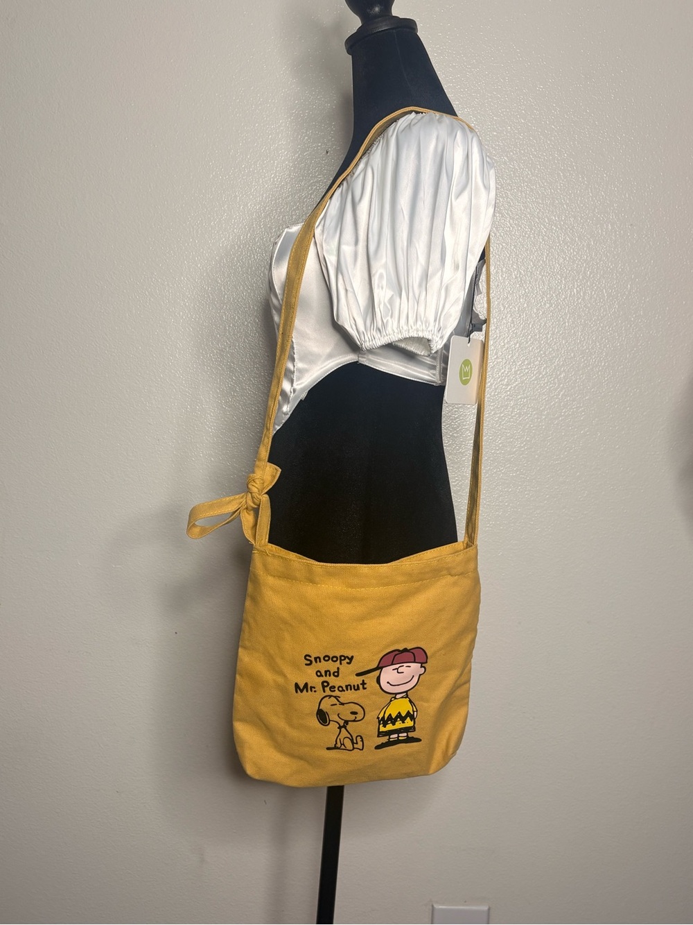 Yellow Snoopy Crossbody Canvas Bag with Knotted Strap
